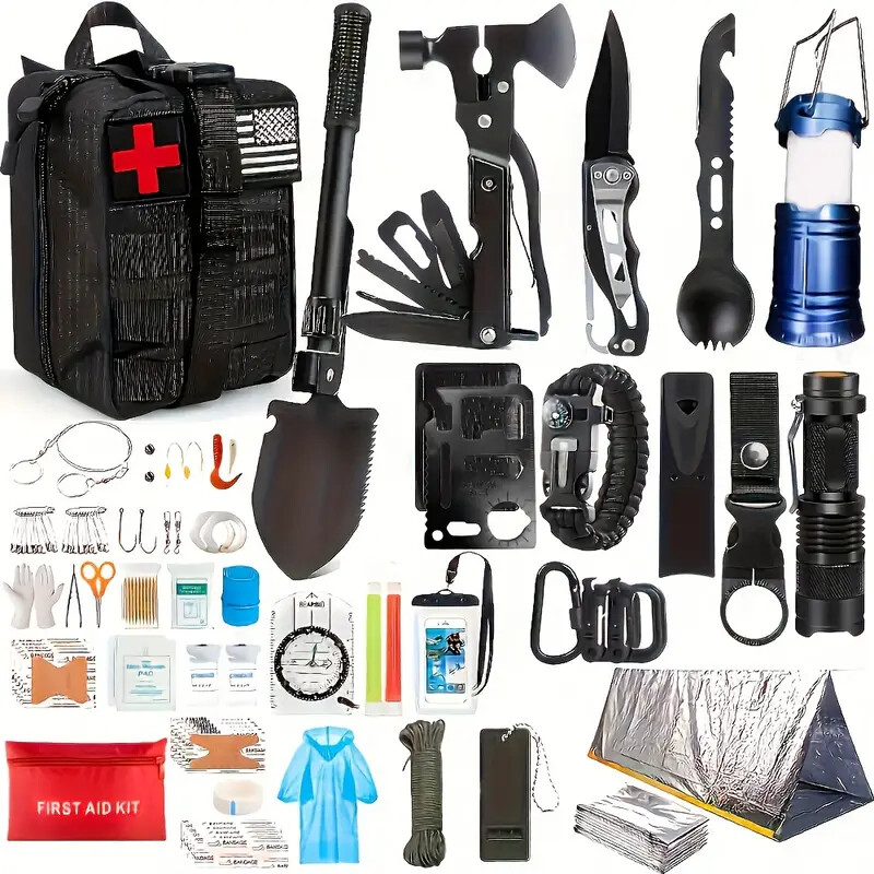 Survival Kit – 250Pcs Gear with Molle System Compatible Bag & Emergency Tent
