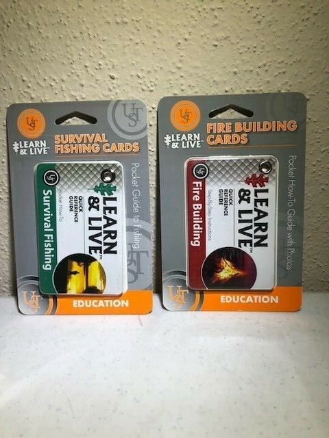 UST Learn & Live – Fire Building PLUS Survival Fishing Cards- – NEW