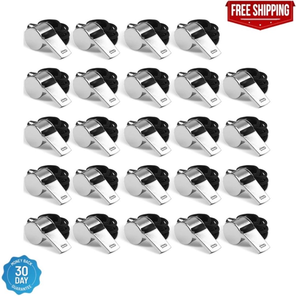 Whistle, 24 PCS Professional Stainless-Steel Whistles with Lanyards in Bulk, Ver