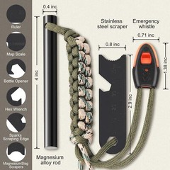 Survival Fire Starter, 4 Inch Ferro Rod, Flint for Hiking and Camping
