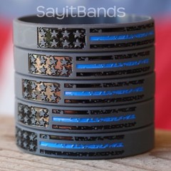 Vintage Flag Thin BLUE Line Wristband Bracelet Set – Police Awareness Band Lot
