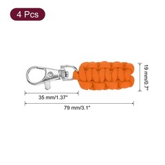 4pcs Paracord Laces for Zippers, Keychain with Lanyard, Orange