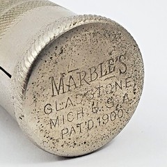 Vintage MARBLES GLADSTONE Mich. Match Safe Nickel Plated Brass with Bail 1935/69
