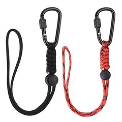 2pcs Paracord Keychain Lanyard with Aluminum Alloy Clip, Small Black + Red