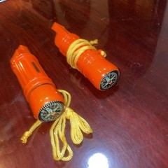 Emergency Pair Whistle 4 In One Compass Mirror Match Holder New Orange