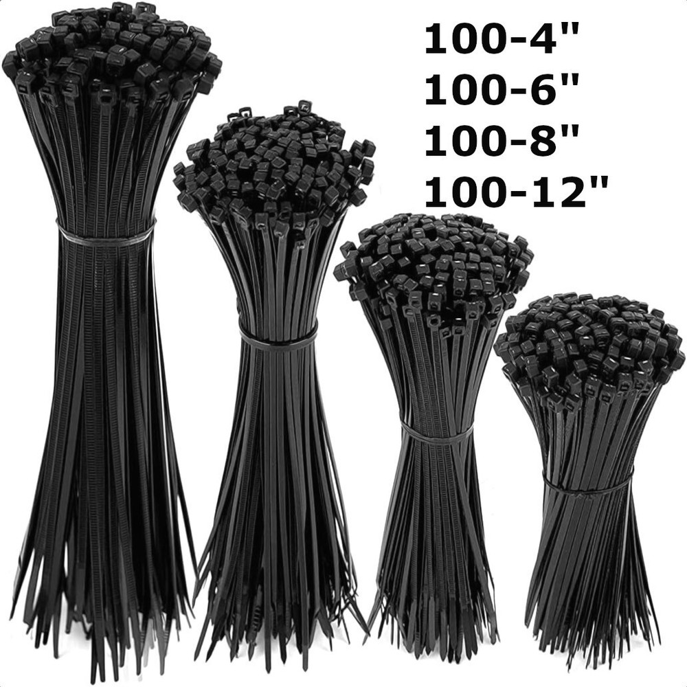400 Black Cable Zip Ties Assorted Sizes 100 PACK of 4″-12″ Camping Survival Gear