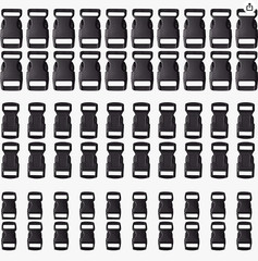 60pc Black Plastic Contoured Side Release Buckles for Paracord Bracelets 3 Sizes
