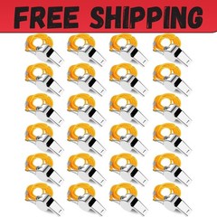 24-Pack Stainless Steel Whistles with Lanyards – Loud, Clear Sound for Coaches,