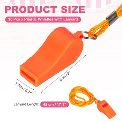 Plastic Whistles with Lanyard, 36 Pcs&Orange-Fitting for (Coaches/Referee)