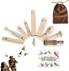 11PCS Wooden Bird Call Set, Handmade Whistles for Outdoor Fun