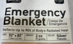 Emergency Blanket Silver Reflects 90% Body’s Heat 52”x82” Water/Windproof