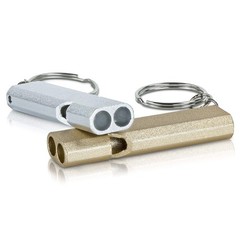 Two Hygienic Signal Whistles, Whistle in Silver and Gold with Keys…
