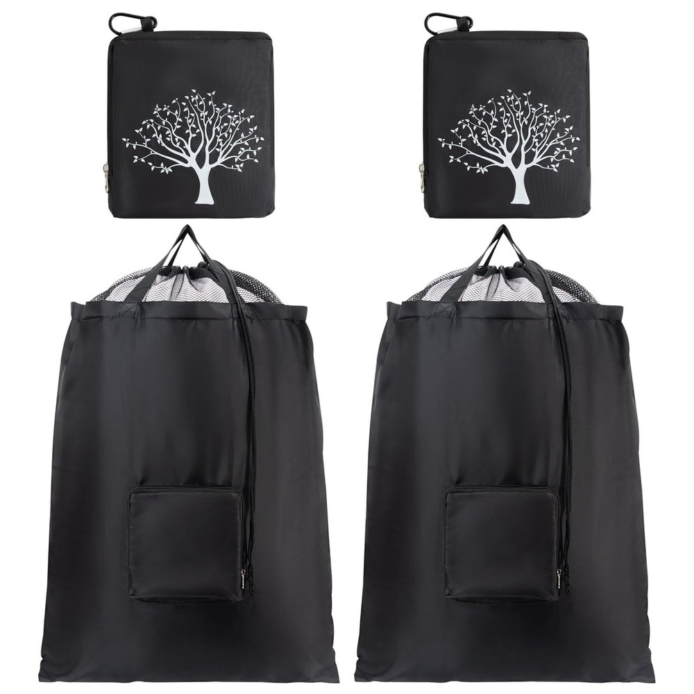 2 Packs Travel Laundry Bags, CLEADUS Foldable Dirty Clothes Bag Large, Black