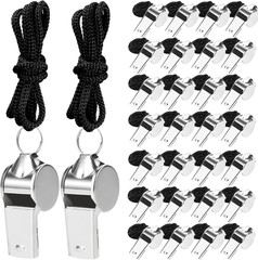 100 Pcs Stainless Steel Whistle with Lanyard, Sports Whistles for Adults, Loud M
