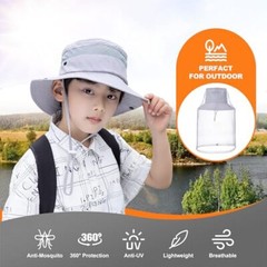 Kids Mosquito Head Net Hat – Bug Cap UPF 50+ Sun Protection for Light Grey 01