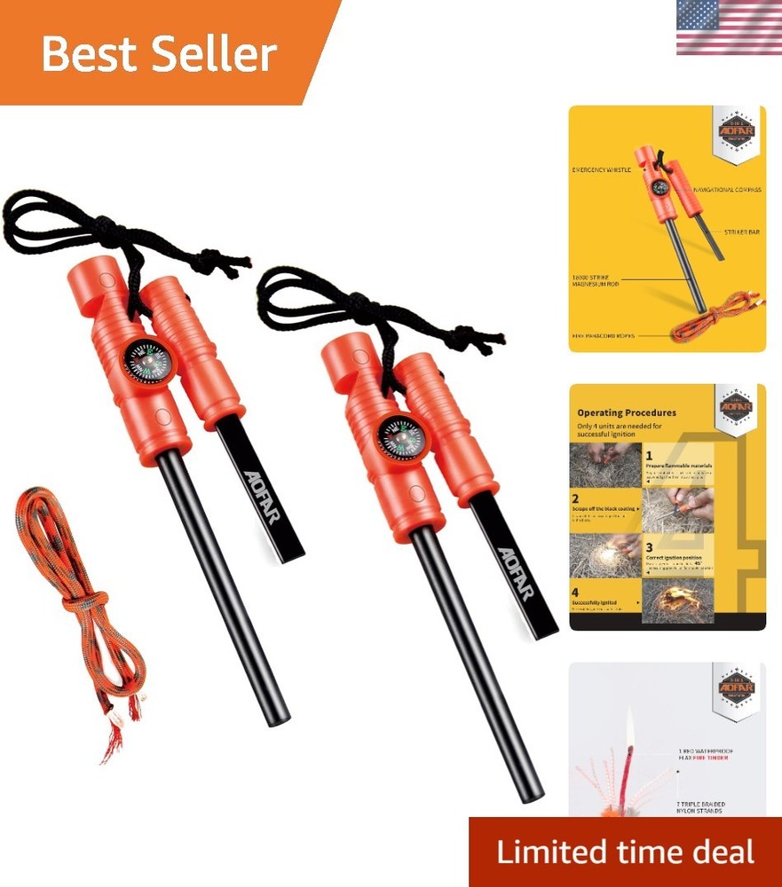 Rugged All-Weather Fire Steel with Whistle: Camping & Hiking Essential – AF-381