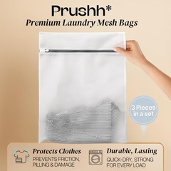 Prushh 3Pc Spacious Durable Mesh Laundry Bags (16×20 1.31 liters, White