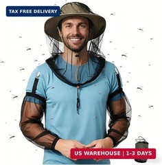 Mosquito Head Net for Hat with Arm Sleeves, No See Um Bug Face Net, Breathable F
