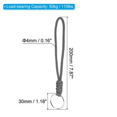 2pcs 8″ Paracord Lanyard with Keyring Wrist Cord Badge Holder Strap, Grey