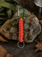 Orange/Green Paracord Keychain Lanyard w/ Carabiner Clip & Metal Key Ring 6in