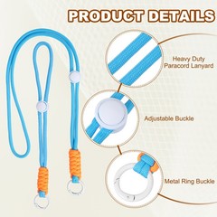 2Set Heavy Duty Paracord Keychain Lanyard for Keys , Light Blue/White/Orange