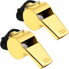 2 Pack Gold Whistle Stainless Steel with Lanyard Loud Crisp Sound Referee Coa…
