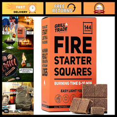 Fire Starter Squares 144 Pack – Easy BBQ Grill, Camping, Wood Stove & Smoker Fue