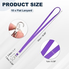 10Pcs 16.9″ Polyester Flat Lanyard with Lobster Clasp for Office, Purple