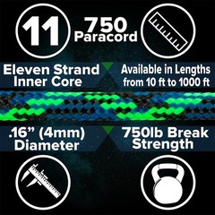 750 Paracord – IV Multi-Purpose Nylon Cord with 11 Strand Inner Core – Black,…
