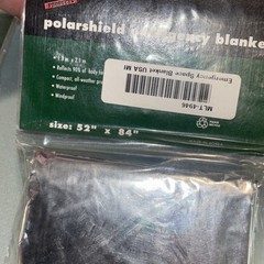 Polar shield emergency blanket. Metallic. 52” x 84”.