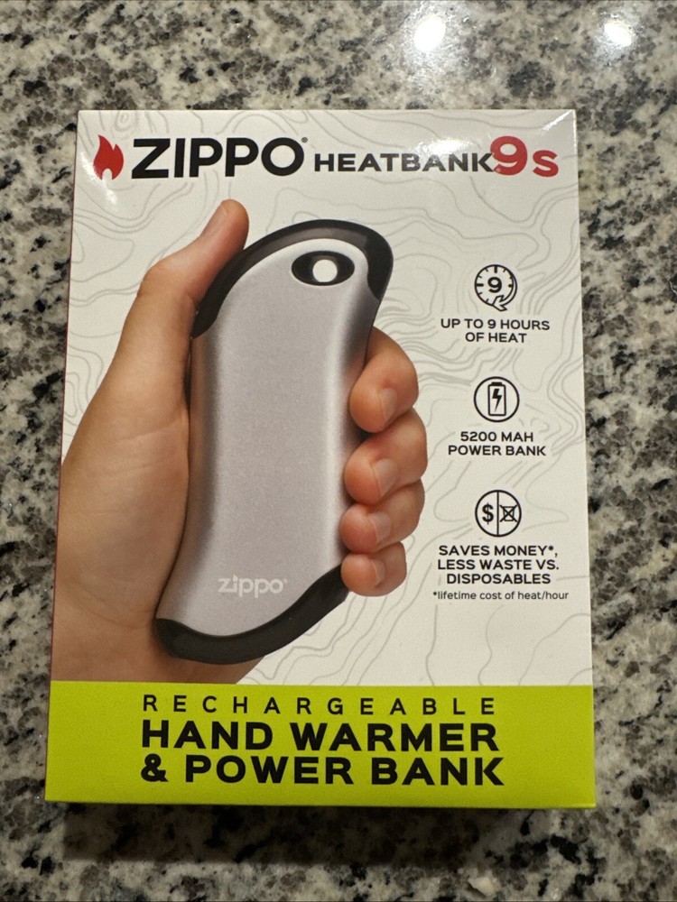 Zippo HeatBank 9s Rechargeable Hand Warmer & Power Bank SILVER -SEALED, FREE S&H