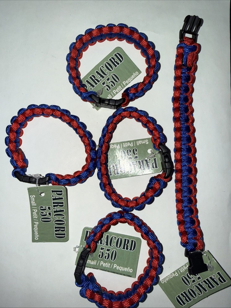 (5) Paracord Bracelets 550 Two-Tone Blue Red Survival Tactical 3/8″ Buckle NEW