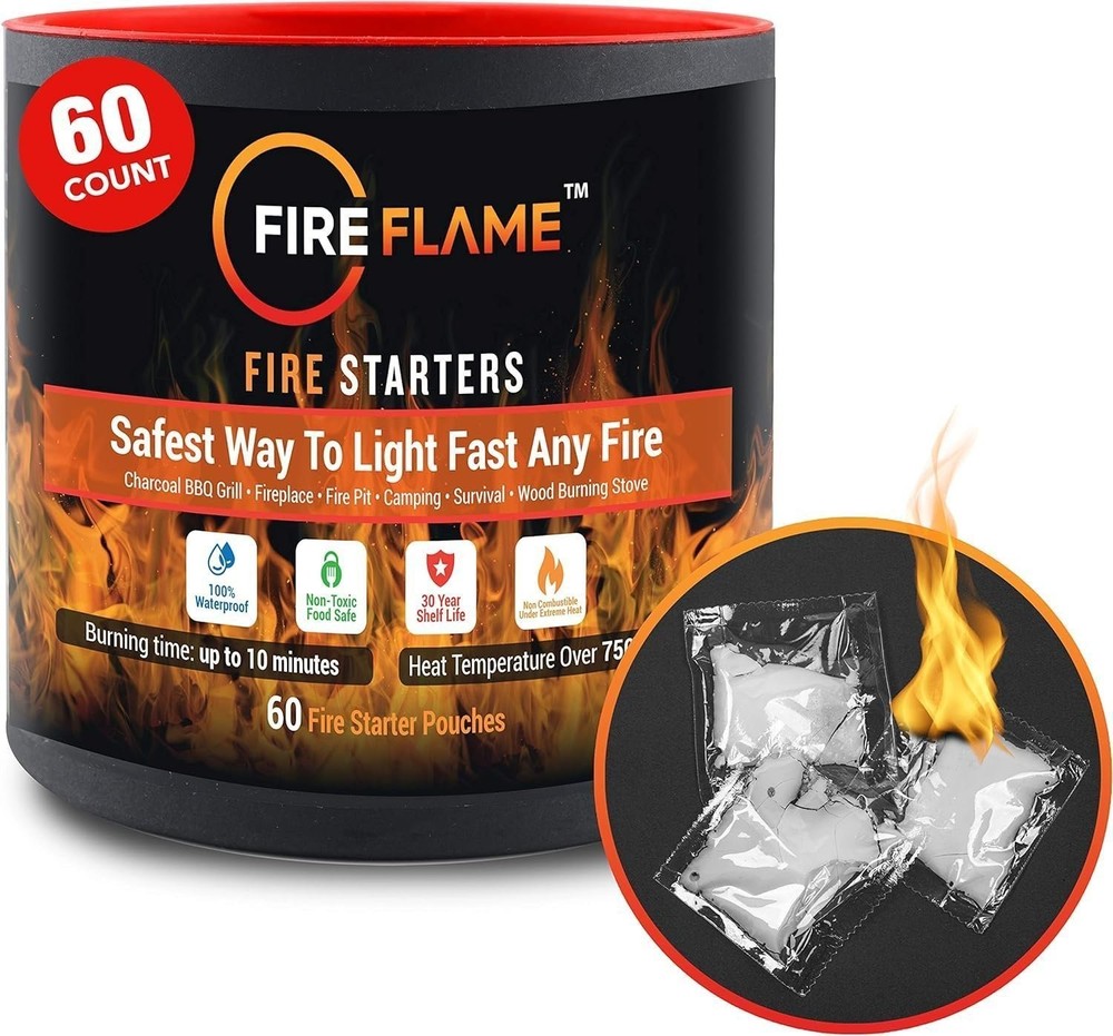 Fireflame Quick Instant Fire Starter – 100% Waterproof Indoor & Outdoor, 60 Pack