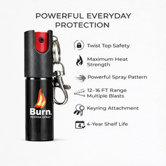 Lot of 6 BURN Pepper Spray 1/2oz Keychain Unit Safety Lock Self Defense Security