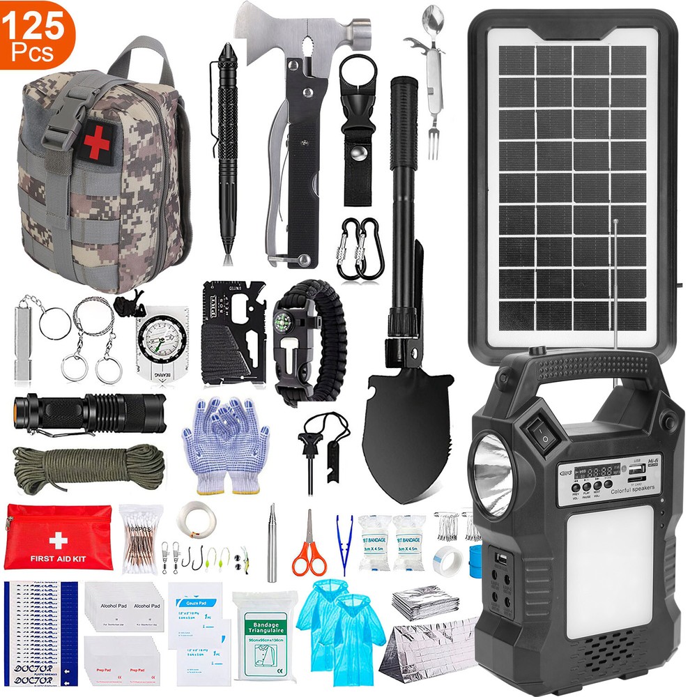Outdoor Emergency Survival Kit Camping Tactical Tools Solar Power Bank Generator