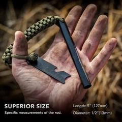 HUGE 5 x 1/2″ FERRO ROD Fire Starter Survival Striker Flint + Emergency Paracord