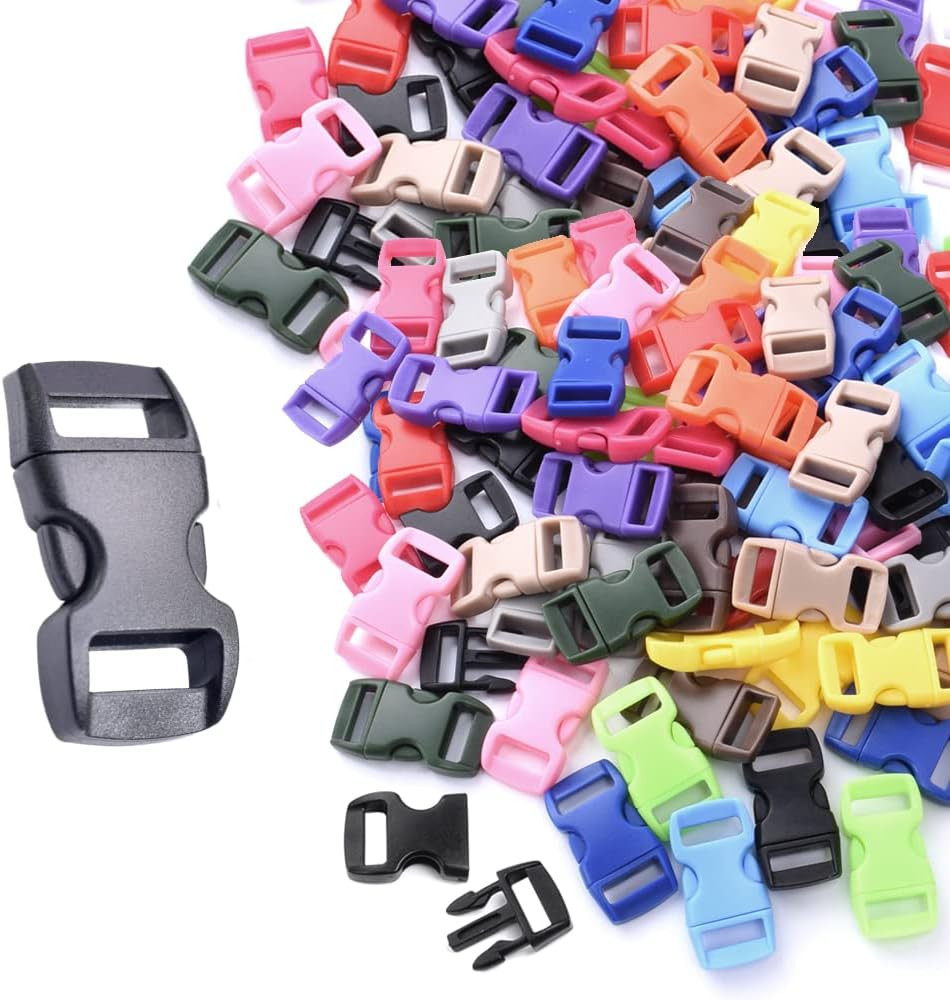 150 Pack Assorted Curved 3/8″ Paracord Buckles, Paracord Bracelet Buckles, Plast