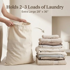 Urban Villa Extra Large Canvas Laundry Bag 28×36 Inches, 100% 1 Pack, Natural