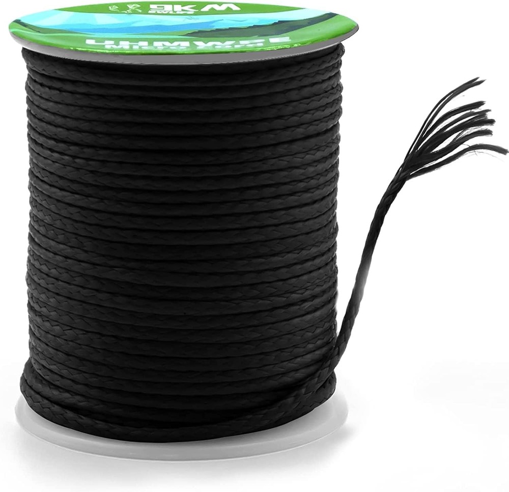 100 Ft Black 1.0mm UHMWPE Braided Cord Hollow Rope 350lb Hammock Kite Fishing