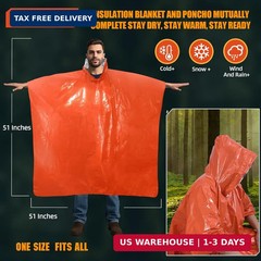 4 Pack Emergency Ponchos with Thickened Mylar Blanket Lining, Windproof, Waterpr