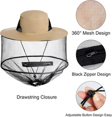 2 Pack Mosquito Head Net Hat Sun Hat Garden Bug Hat with Hidden Net Mesh for Out