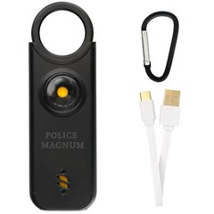 Police Magnum Personal safety alarm Keychain-135dB Rechargeable LED Siren- Black