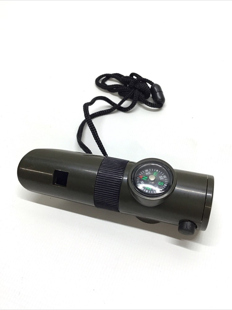 7-n-1 -Survival Tool- Whistle Mirror Magnifier Compass Thermometer Light String