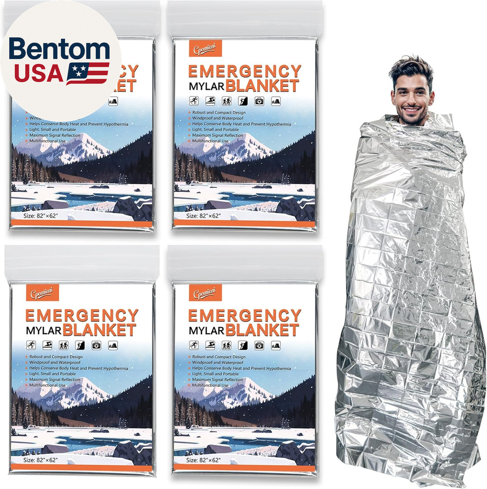 4 Pack -Large 82” X 62” Survival Emergency Mylar Thermal Blankets, Thermal Survi
