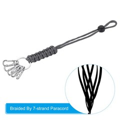 11″ Paracord KeyChain with Clasps Adjustable Braided Lanyard Gray