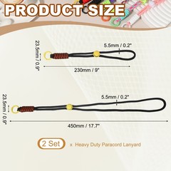 2Set Heavy Duty Paracord Keychain Lanyard for Keys , Black/Yellow/Coffee