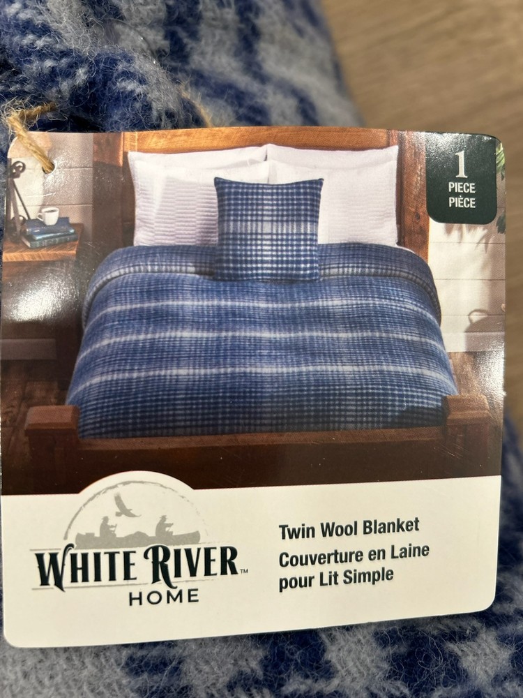 4 NEW White River Home Twin Wool Blankets – blue & gray from Bass Pro, Cabela’s