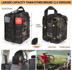 Camo Black Gray,Outdoor Survival Kit,Travel Gear First Aid with Molle System Bag