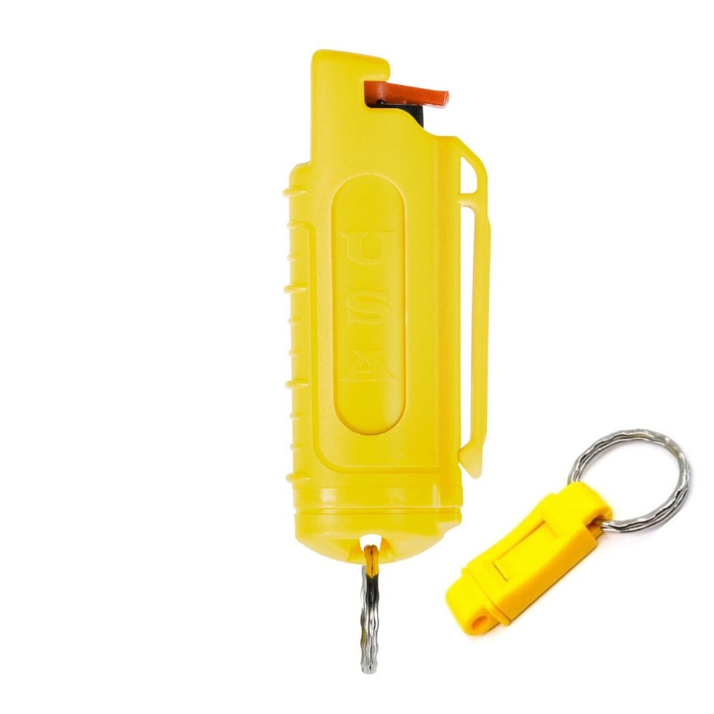 Police Magnum pepper spray .50oz yellow molded keychain QR defense protection