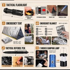 250-Pc Survival Kit, First Aid & Tent, Molle Bag, Emergency Gear